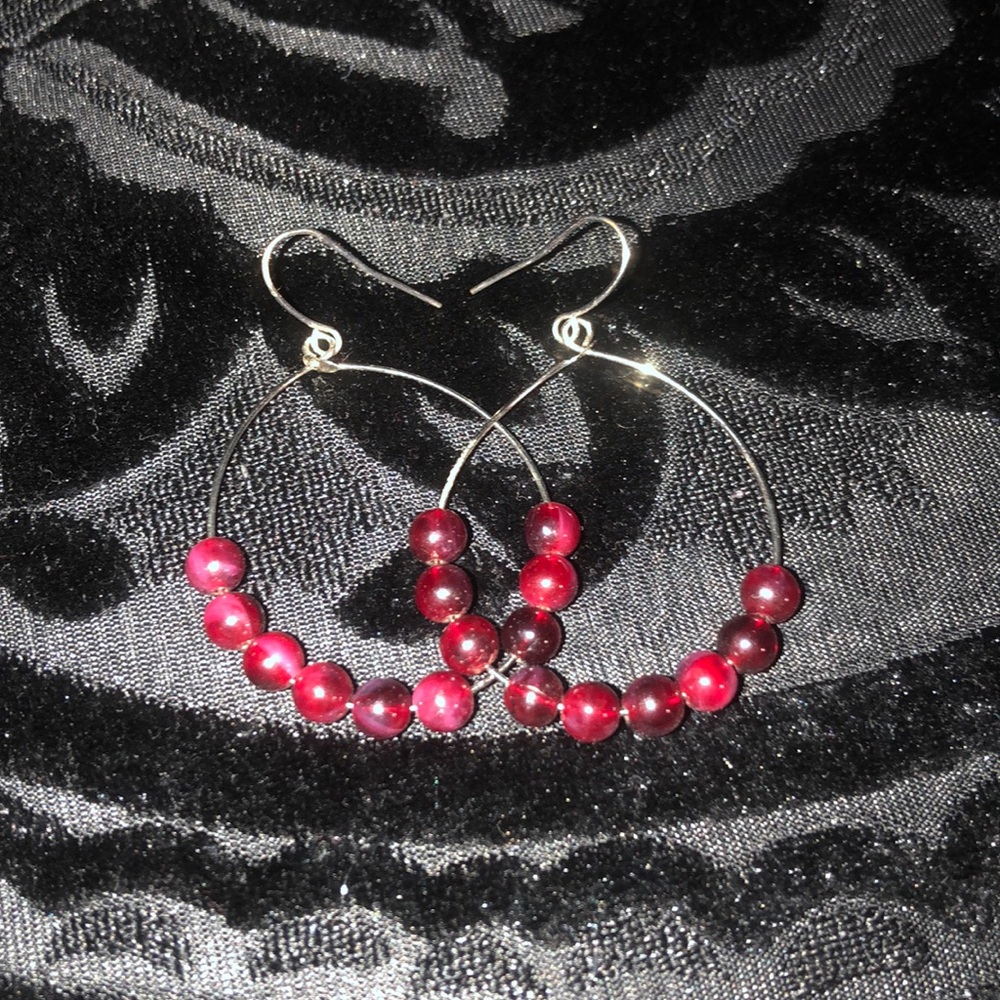 Blood red bead earrings